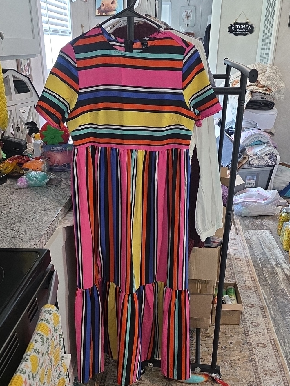 Girls' Multicolor Striped Short-Sleeve Maxi Dress
